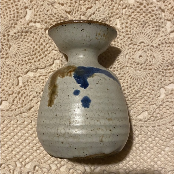 Studio Pottery Bud Vase – Blue & Brown Drip Glaze - Picture 2 of 8